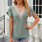 Eyelet V-Neck Petal Sleeve T-Shirt