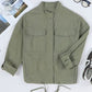 Drawstring Snap Down Dropped Shoulder Denim Jacket