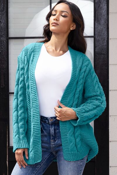 SocialBee Open Front Cable-Knit Cardigan