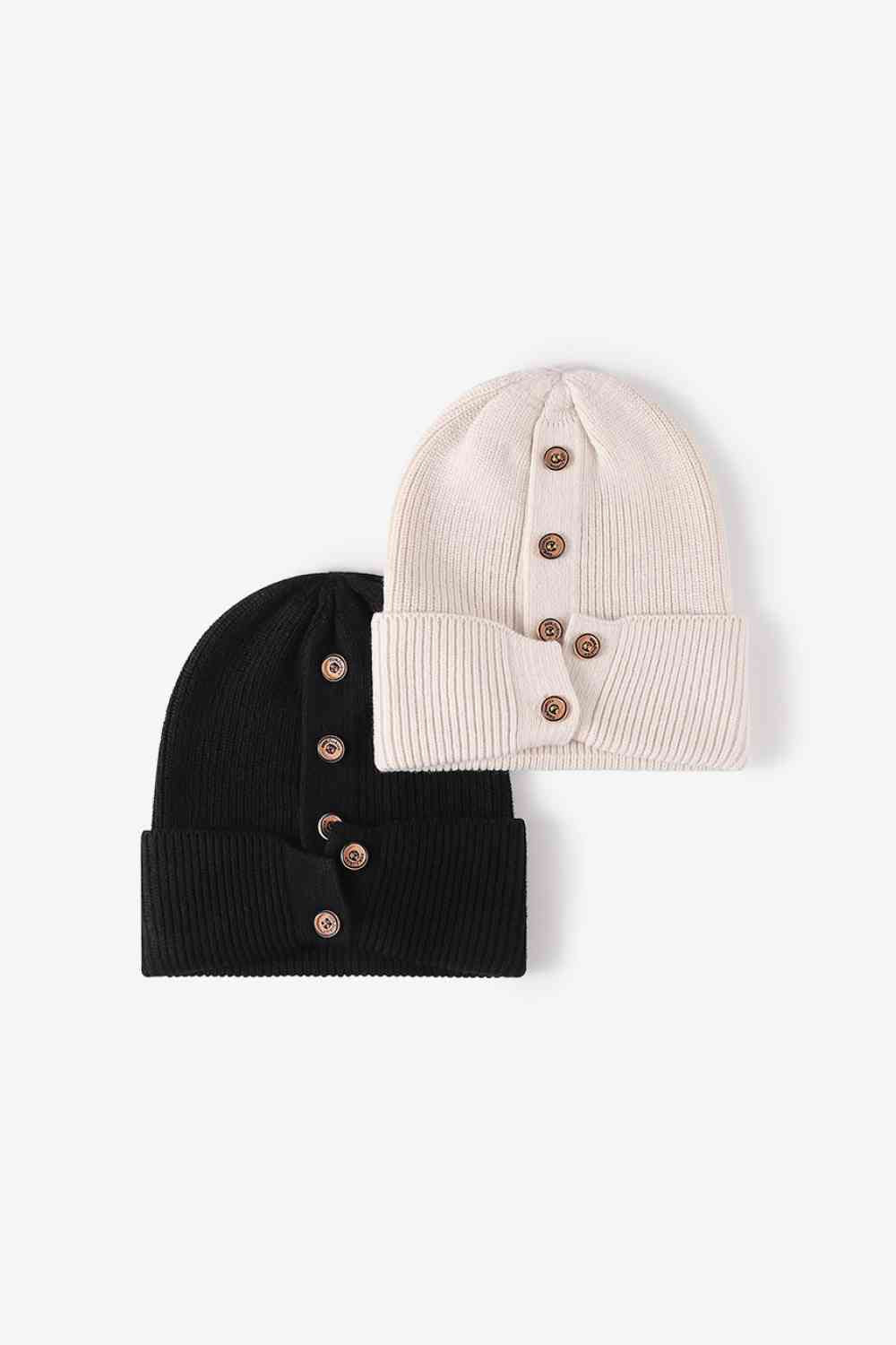 CHIC HATZ Button Detail Rib-Knit Hat Cuff Beanie