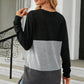 Color Block Round Neck Long Sleeve T-Shirt