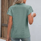 Full Size Eyelet Notched Neck Flutter Sleeve Top
