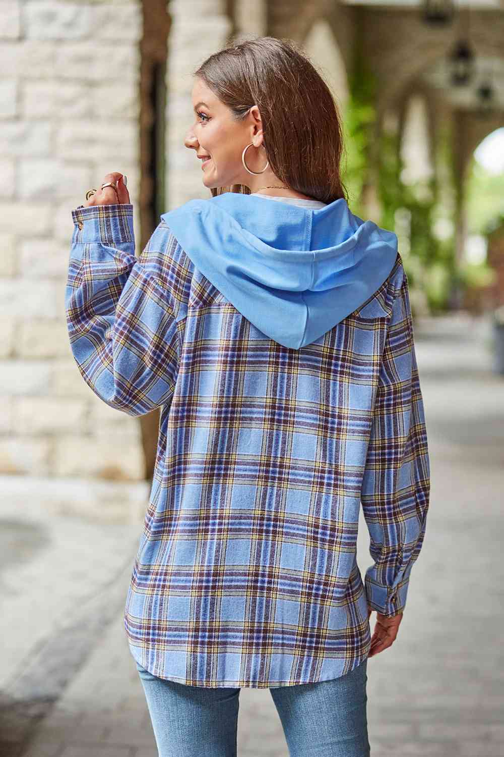 Full Size Plaid Long Sleeve Hooded Jacket