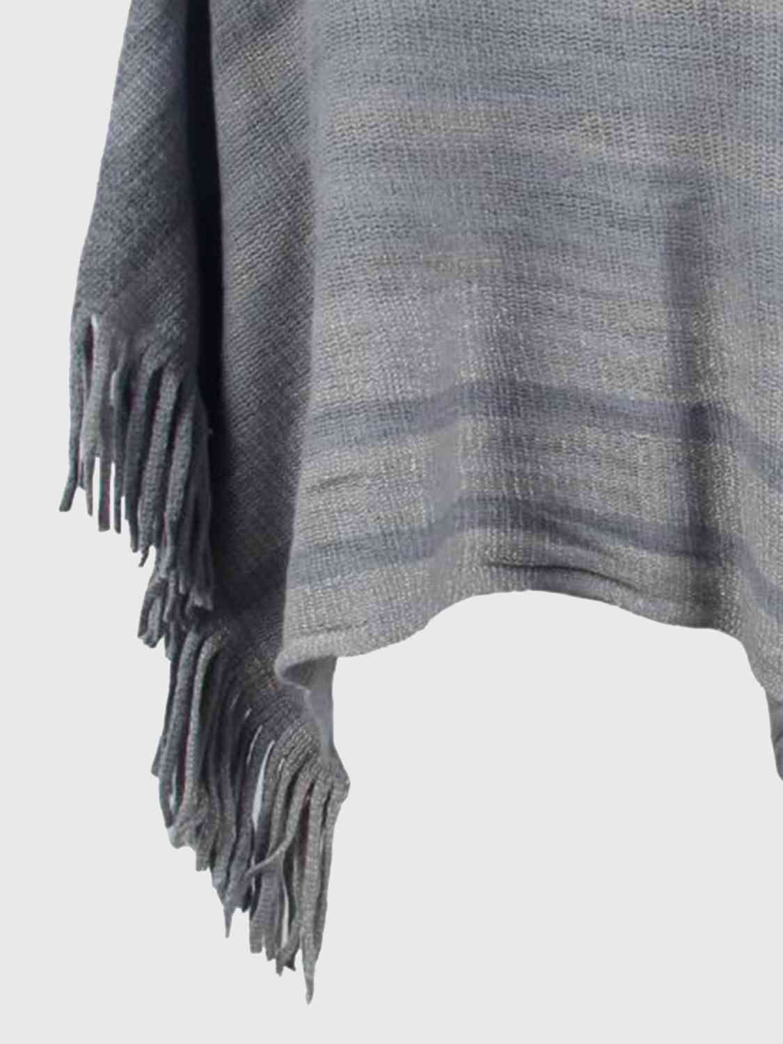 One Size Striped Boat Neck Poncho with Fringes