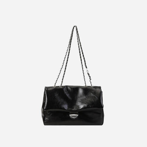 Your Treasures Black Textured PU Leather Shoulder Bag