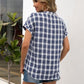 Plaid Notched Short Sleeve Blouse