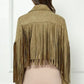 Veveret Suede Fringe Long Sleeve Moto Jacket
