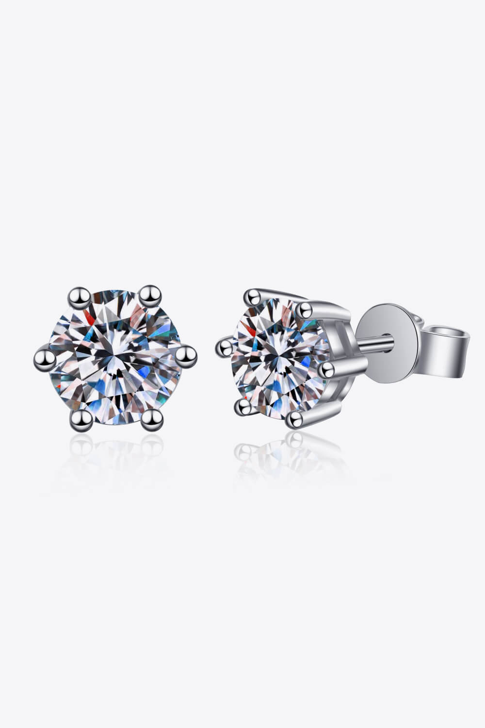 Women's 925 Sterling Silver 6-Prong 2 Carat Moissanite Stud Earrings