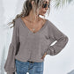V-Neck Long Sleeve Dropped Shoulder Knit Top