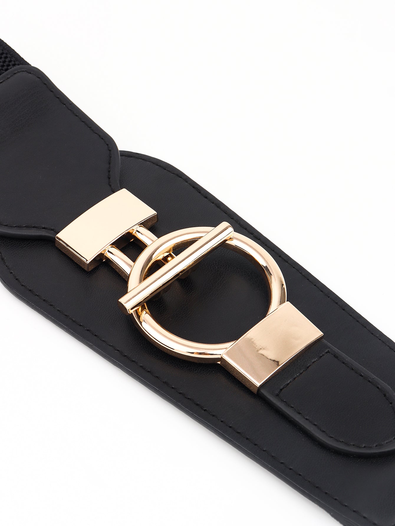 Women's PU Elastic Wide Belt with Alloy Buckle