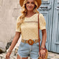 Openwork Round Neck Short Sleeve T-Shirt