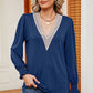 Lace Detail V-Neck Lantern Sleeve T-Shirt