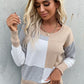 Women's Color Block Ribbed Trim Round Neck Knit Pullover