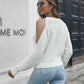 KnittedEmporium Cold-Shoulder Round Neck Sweater