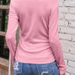 Textured Ruched V-Neck Long Sleeve T-Shirt