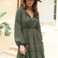 Amelia Tie Neck Long Sleeve Midi Tiered Dress