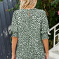 Polka Dot Round Neck Lantern Sleeve Blouse