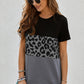 Full Size Leopard Print Color Block Short Sleeve T-Shirt