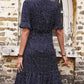 Polka Dot Tie Front Ruffled Midi Dress