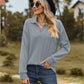 Collared Neck Cable-Knit Long Sleeve Blouse