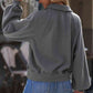 Full Size Quarter-Snap Collared Lantern Sleeve Sweatshirt