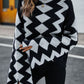 Geometric Slit Flare Sleeve Round Neck Sweater