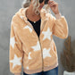 Women's Sophia & Grace Full Size Star Print Zipper Fleece Hooded Coat