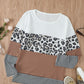 Waffle-Knit Leopard Round Neck Long Sleeve T-Shirt