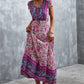Full Size V-Neck Short Sleeve Printed Maxi Dress