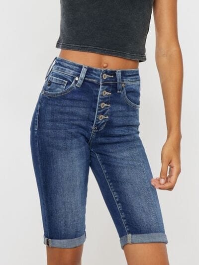 Kancan Full Size Cat's Whiskers Button Fly Denim Shorts *