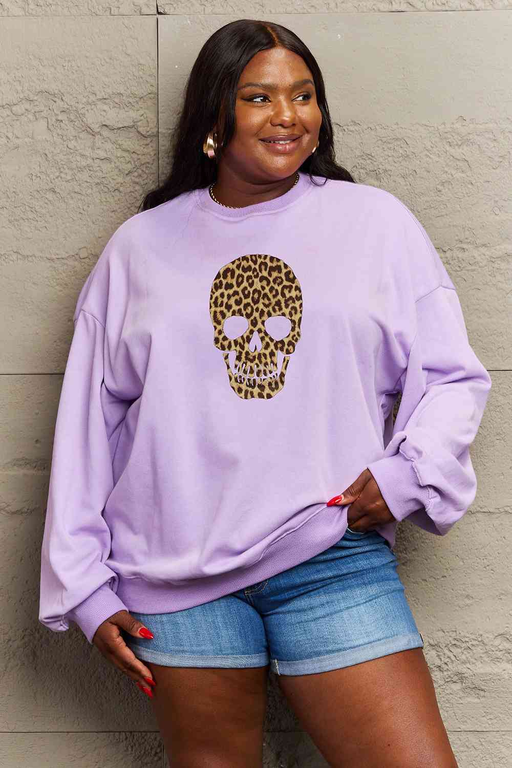 Simply Love Full Size Drop Shoulder SKULL HALLOWEEN Graphic Sweatshirt