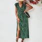 Aya Printed Surplice Neck Flutter Sleeve Slit Dress