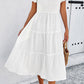 Smocked Round Neck Short Sleeve Midi Dress