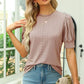 Openwork Round Neck Short Sleeve Blouse
