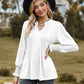 Full Size Notched Neck Flounce Sleeve Blouse