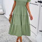 Smocked Round Neck Short Sleeve Midi Dress