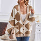 Geometric Lantern Sleeve Cardigan with Pockets