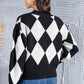 Geometric Button Up Dropped Shoulder Cardigan