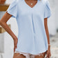 Malibu Dreams Full Size Ruche V-Neck Petal Sleeve Top