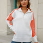 Two-Tone Collared Neck Dropped Shoulder Knit Top