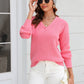 Malibu Dreams Adelisa & Yehn Ribbed V-Neck Dropped Shoulder Knit Top