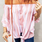 Malibu Dreams Full Size Striped Tie Front Flounce Sleeve Blouse