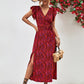 Aya Printed Surplice Neck Flutter Sleeve Slit Dress