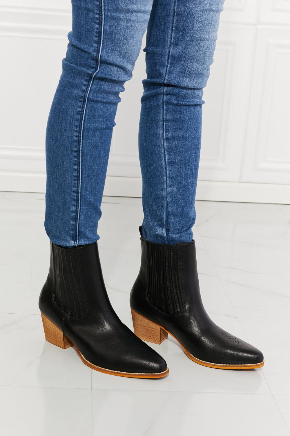 Women's MMShoes Love the Journey Stacked Heel Chelsea Boot in Black