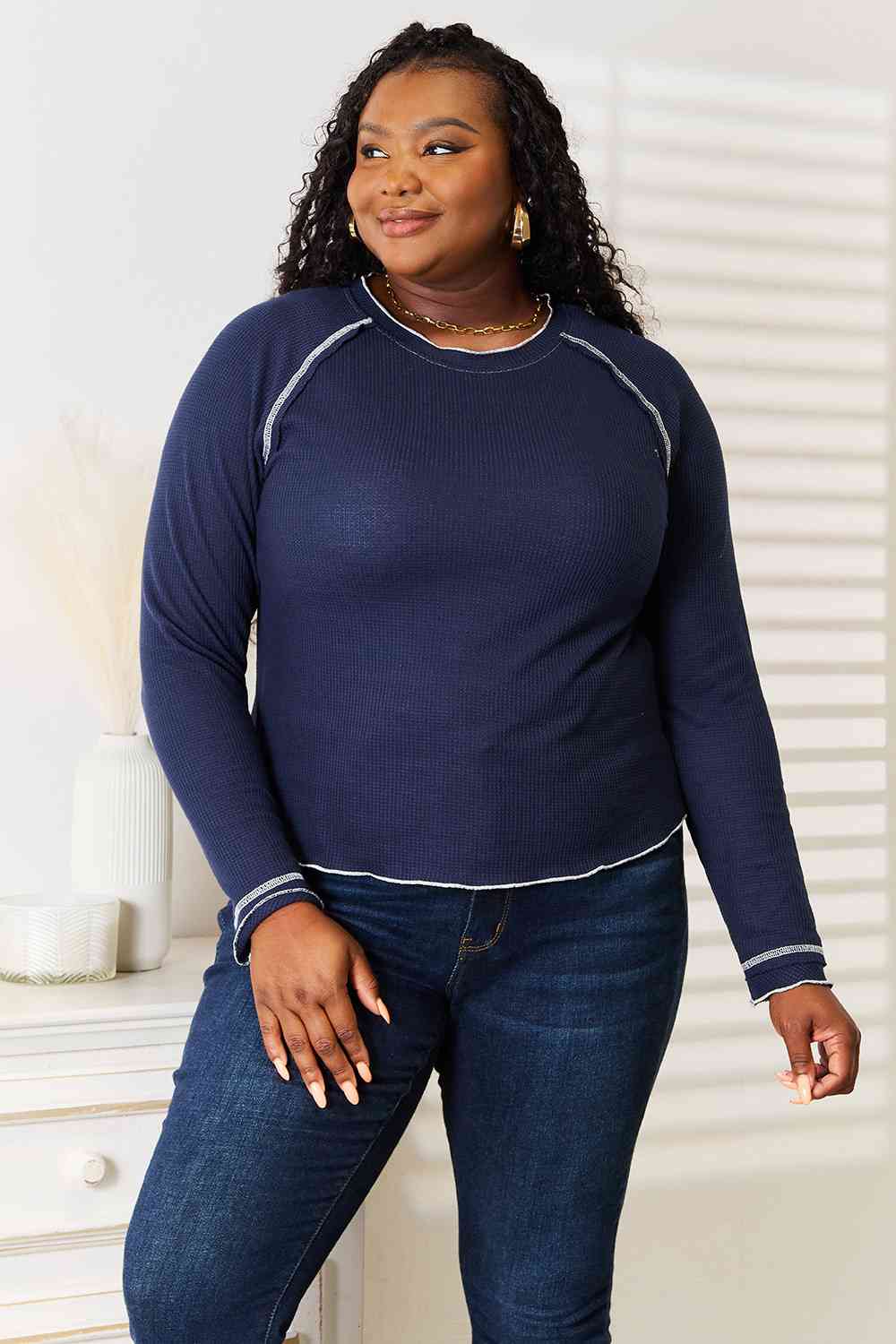 Basic Bae Long Raglan Sleeve Round Neck Top *