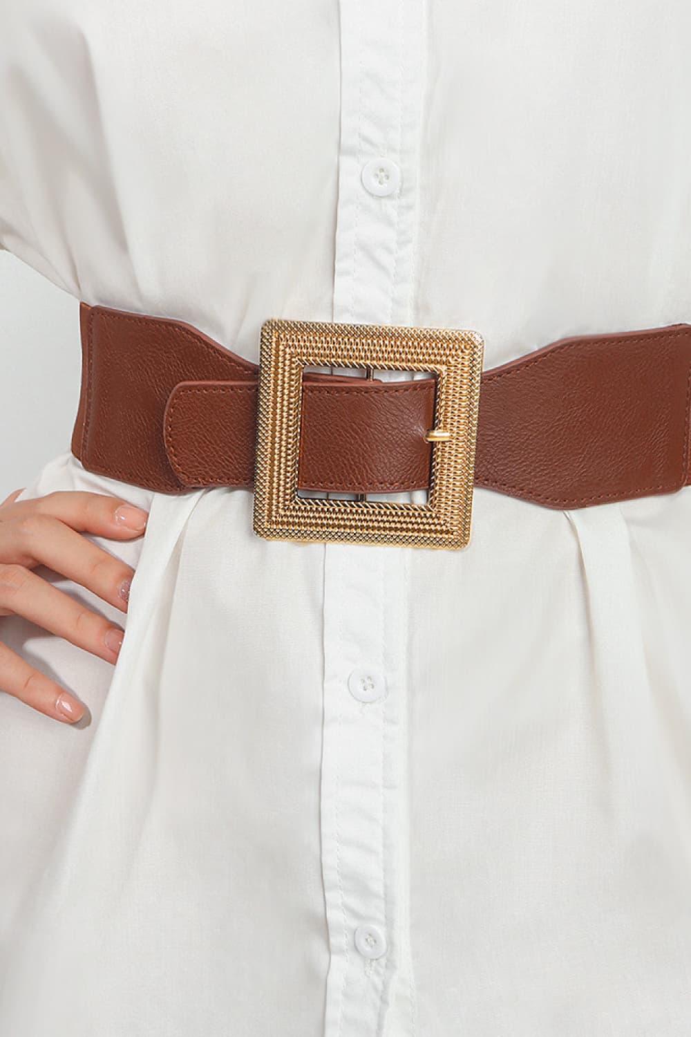 Ivory or Chestnut PU Leather Belt