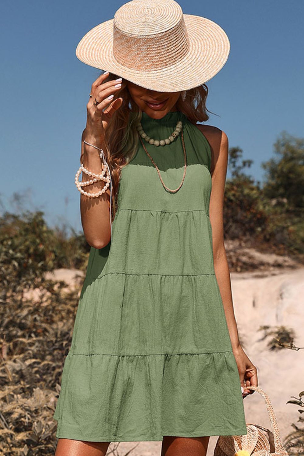 SoCasual Tie Back Sleeveless Tiered Mini Dress