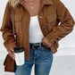 Love Cozy Stuff Collared Neck Button Front Camel Brown Jacket with Pockets