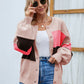 Color Block Button Up Lantern Sleeve Cardigan