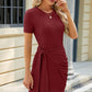 Ruched Tied Round Neck Mini Dress